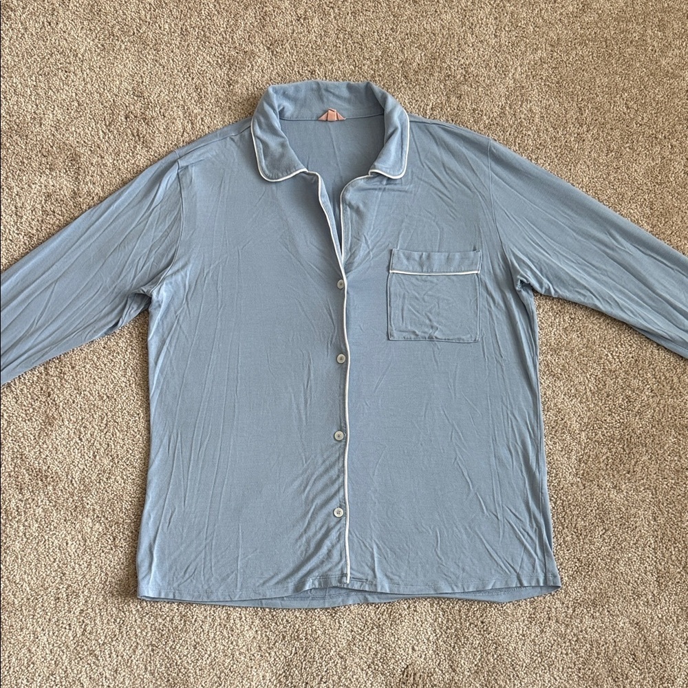 Eberjey Blue White Long Sleeve Button Up Pajama Shirt